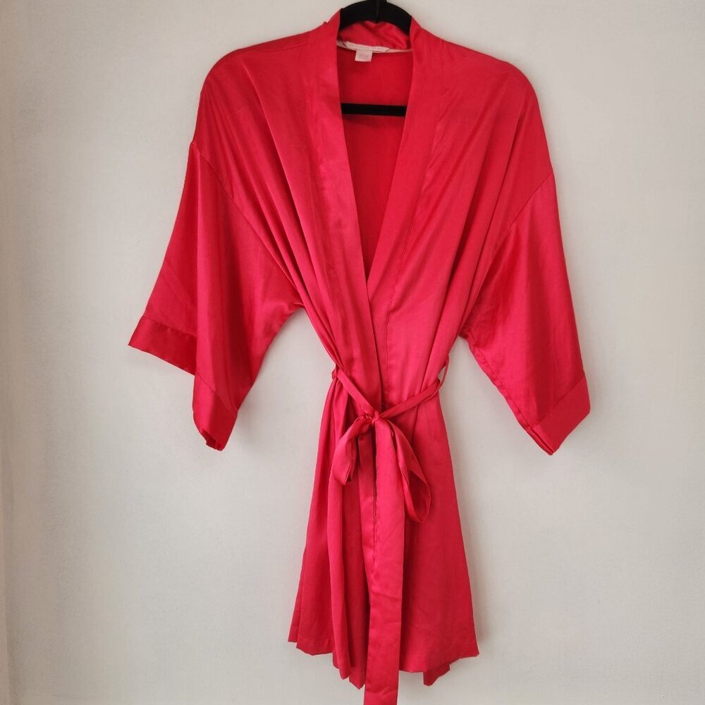 Victoria's Secret Coral Pink Lightweight Robe Tie Waist Kimono Lingerie Size S